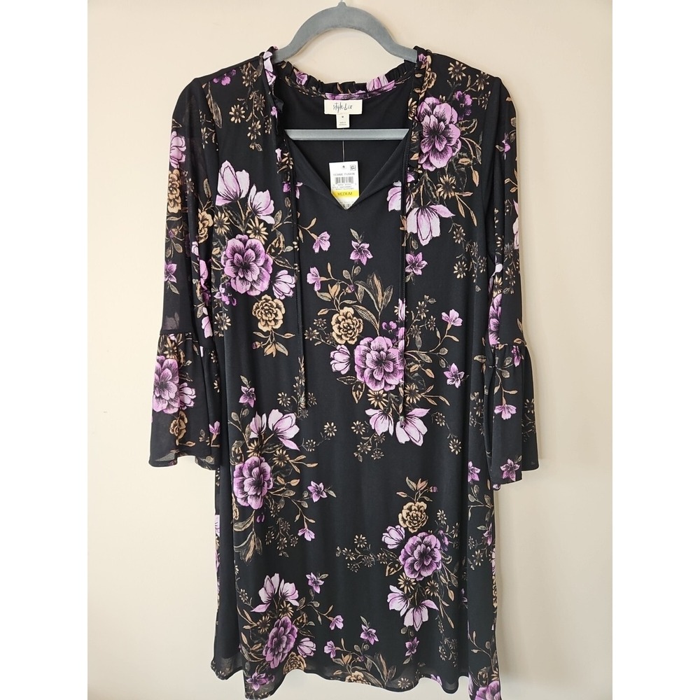 Style & Co Dress Women M Purple Floral Tassels Boho Whimsigoth Fairy Lined